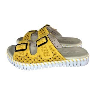 IIse Jacobsen Tulip 1176 Laser-Perforated Slides Comfort Shoes Goldenrod US 7.5